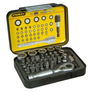 CAJA TUBOS Y PUNTAS STANLEY ENCASTRE 1/4" 39 PIEZAS PARA MOTO