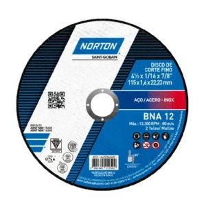 DISCO CORTE METAL CHATO 115x1.6x22mm NORTON BNA12