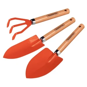 JUEGO DE HERRAMIENTAS DE JARDIN 3 PIEZAS DE METAL CABO MADERA TRAMONTINA