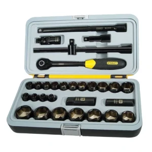 CAJA DE TUBOS NEGRO-CROMO 8mm-32mm STANLEY 30 PIEZAS