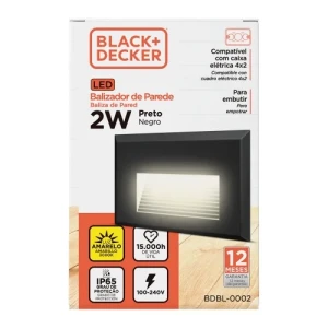 BALIZADOR NEGRO LED EMBUTIR 2W 3000K LUZ AMARILLA