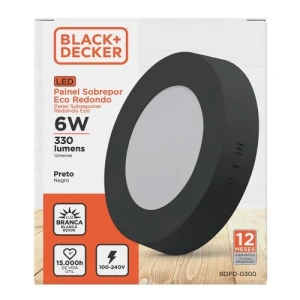 PANEL LED NEGRO DE APLICAR 6W 6500K REDONDO 12X3cm LUZ BLANCA