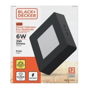 PANEL LED NEGRO DE APLICAR 6W 3000K CUADRADO 12X12cmX3cm LUZ AMARILLA