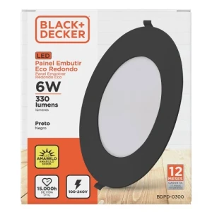 PANEL LED NEGRO DE EMBUTIR 6W 3000K REDONDO 12cmX2mm LUZ AMARILLA