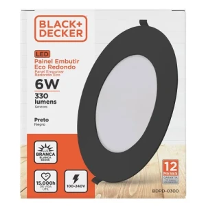 PANEL LED NEGRO DE EMBUTIR 6W 6500K REDONDO 12cmX2mm LUZ BLANCA