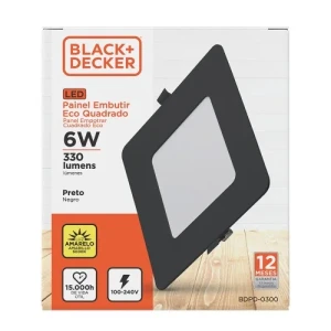 PANEL LED NEGRO DE EMBUTIR 6W 3000K CUADRADO 12X12cmX2mm LUZ AMARILLA