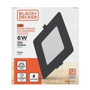 PANEL LED NEGRO DE EMBUTIR 6W 6500K CUADRADO 12X12cmX2mm LUZ BLANCA