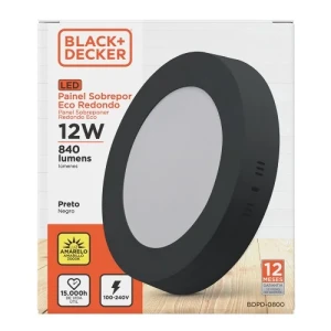 PANEL LED NEGRO DE APLICAR 12W 3000K REDONDO 16cmX3cm LUZ AMARILLA
