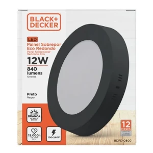 PANEL LED NEGRO DE APLICAR 12W 6500K REDONDO 16cmX3cm LUZ BLANCA