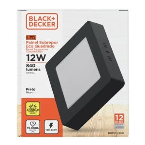 PANEL LED NEGRO DE APLICAR 12W 3000K CUADRADO 16X16X2cm LUZ AMARILLA