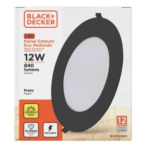 PANEL LED NEGRO DE EMBUTIR 12W 3000K REDONDO 16cmX2mm LUZ AMARILLA