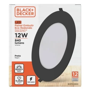 PANEL LED NEGRO DE EMBUTIR 12W 6500K REDONDO 16cmX2mm LUZ BLANCA