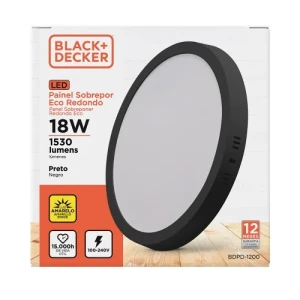 PANEL LED NEGRO DE APLICAR 18W 3000K REDONDO 21X3cm LUZ AMARILLA