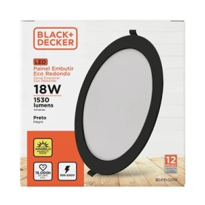 PANEL LED NEGRO DE EMBUTIR 18W 3000K REDONDO 22cmX2mm LUZ AMARILLA