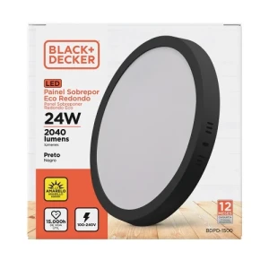 PANEL LED NEGRO DE APLICAR 24W 3000K REDONDO 29X3cm LUZ AMARILLA