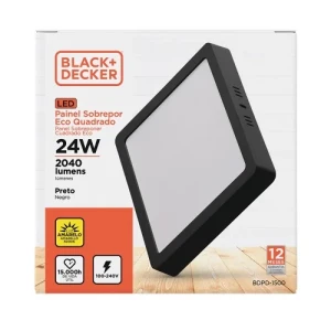 PANEL LED NEGRO DE APLICAR 24W 3000K CUADRADO 29X29cmX3cm LUZ AMARILLA