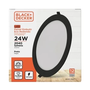 PANEL LED NEGRO DE EMBUTIR 24W 6500K REDONDO 30cmX2mm LUZ BLANCA