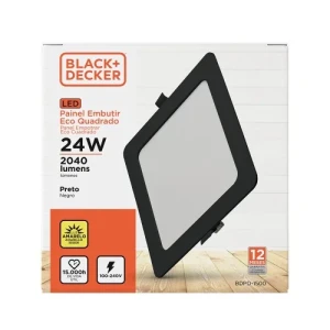 PANEL LED NEGRO DE EMBUTIR 24W 3000K CUADRADO 30X30cmX2mm LUZ AMARILLA
