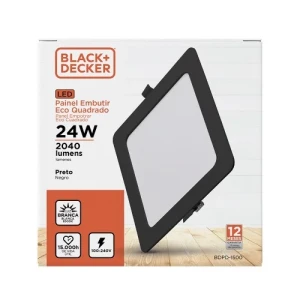 PANEL LED NEGRO DE EMBUTIR 24W 6500K CUADRADO 30X30cmX2mm LUZ BLANCA