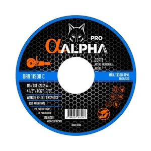 DISCO CORTE METAL CHATO ALPHA PRO 115x0,8x22mm