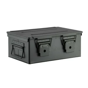 CAJA METAL HERMETICA VERDE MILITAR 40x24x14cm MEDIDA L - FORMATO HORIZONTAL