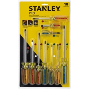 JUEGO 10 PIEZAS DE DESTORNILLADORES STANLEY PRO  (Blister)